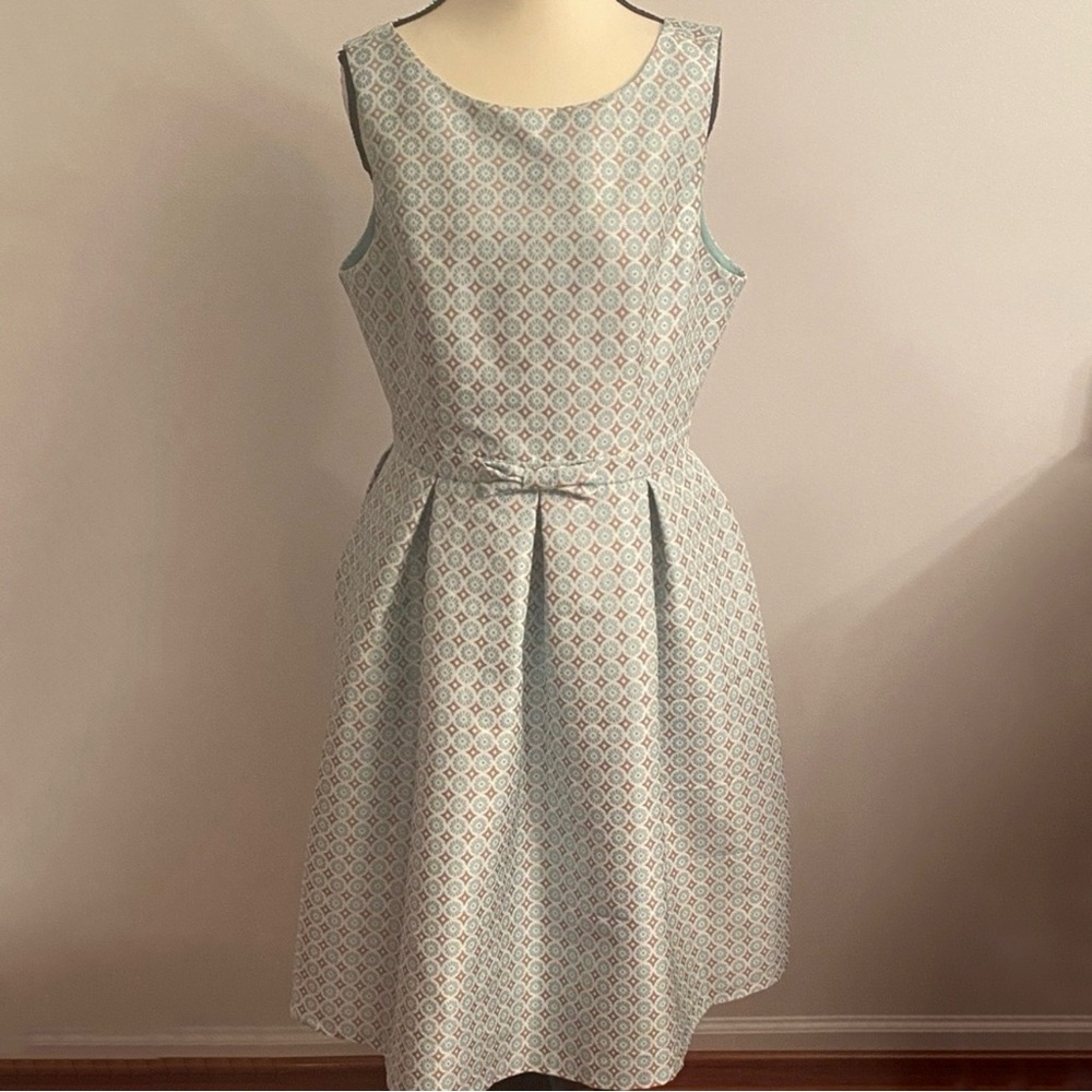 Anthropologie Liza Luxe dress | L | blue, tan